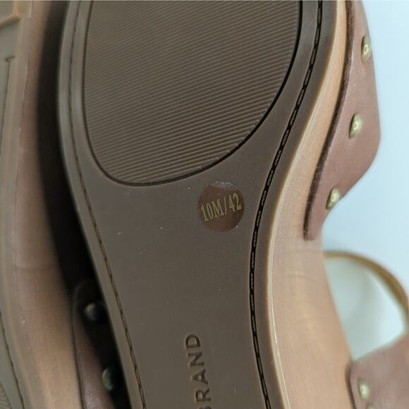 Lucky Brand Zashti Brown Leather Wedge Strappy Studded Open Toe Sandals Size 10 - Picture 8 of 9